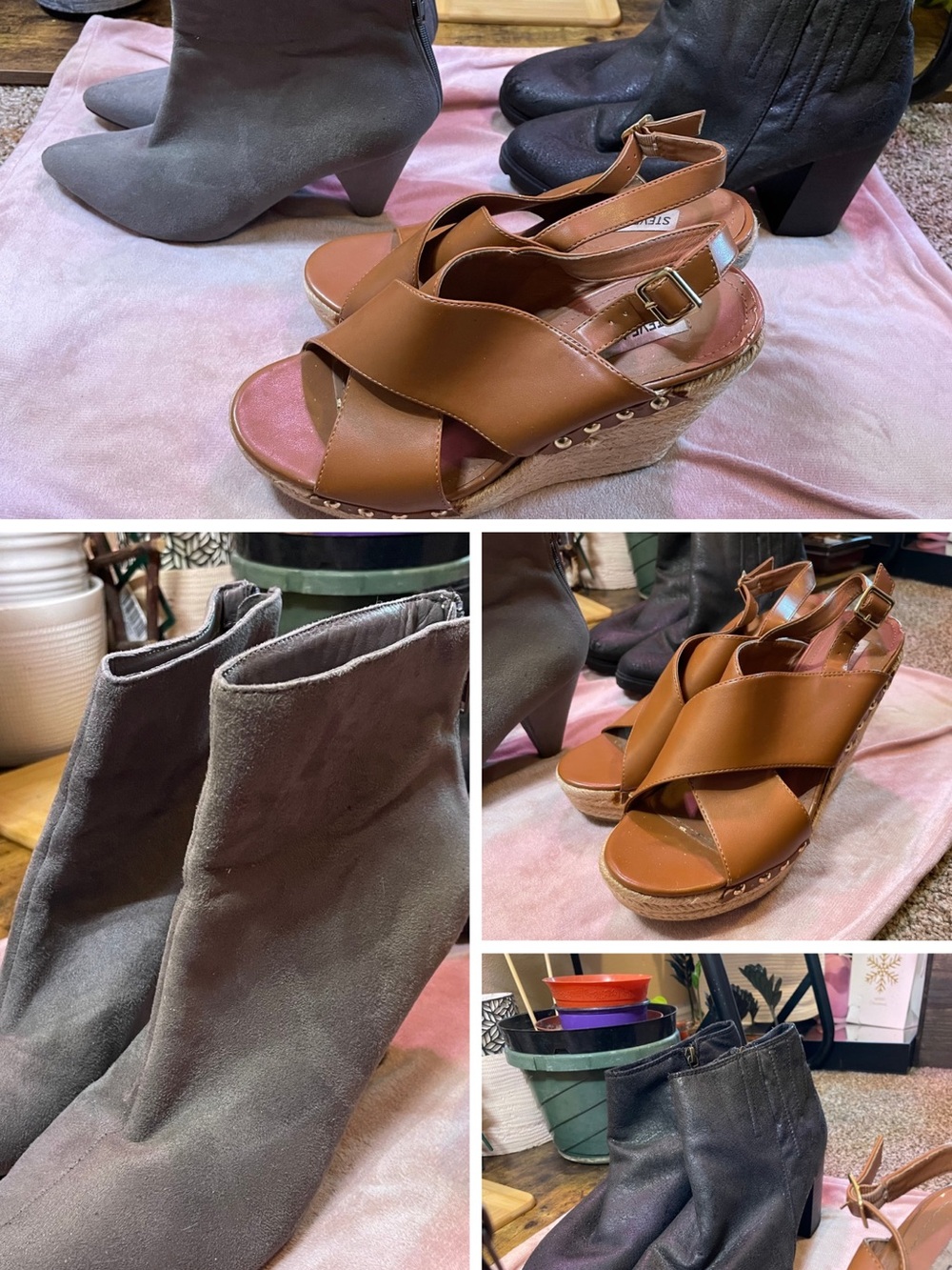 Women’s Tan Wedge Sandals with Crisscross Straps